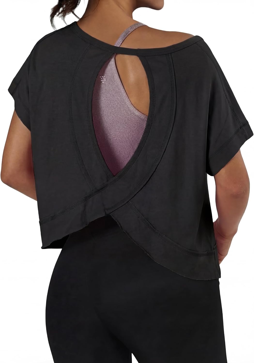 Women's Open Back Workout Tops Backless Athletic Shirts Casual Crop Running Tee Y2k Yoga