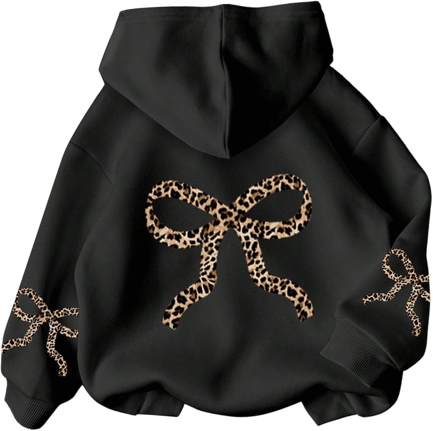 Girl's Bow Cheetah Leopard Hoodies Long Sleeve Pullover Tops Preppy Cute Sweatshirts Hoodies