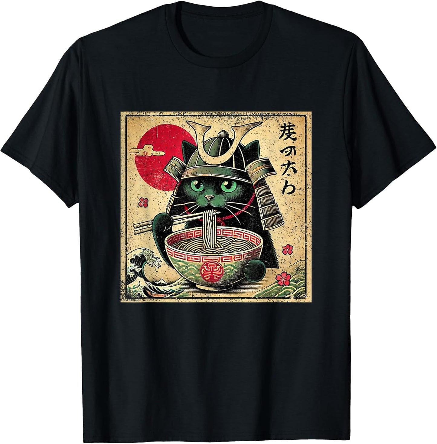 Cat Ramen Japanese Funny Samurai Kawaii Cat Anime Girls Boys T-Shirt