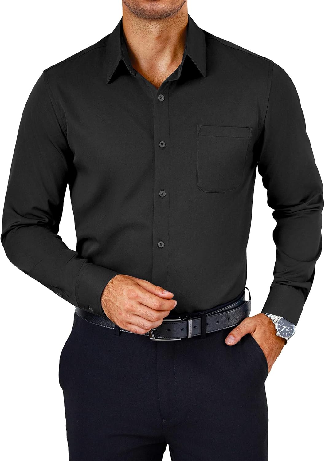Mens Dress Shirts Wrinkle Free Long Sleeve Button Down Shirts Formal Business Shirt