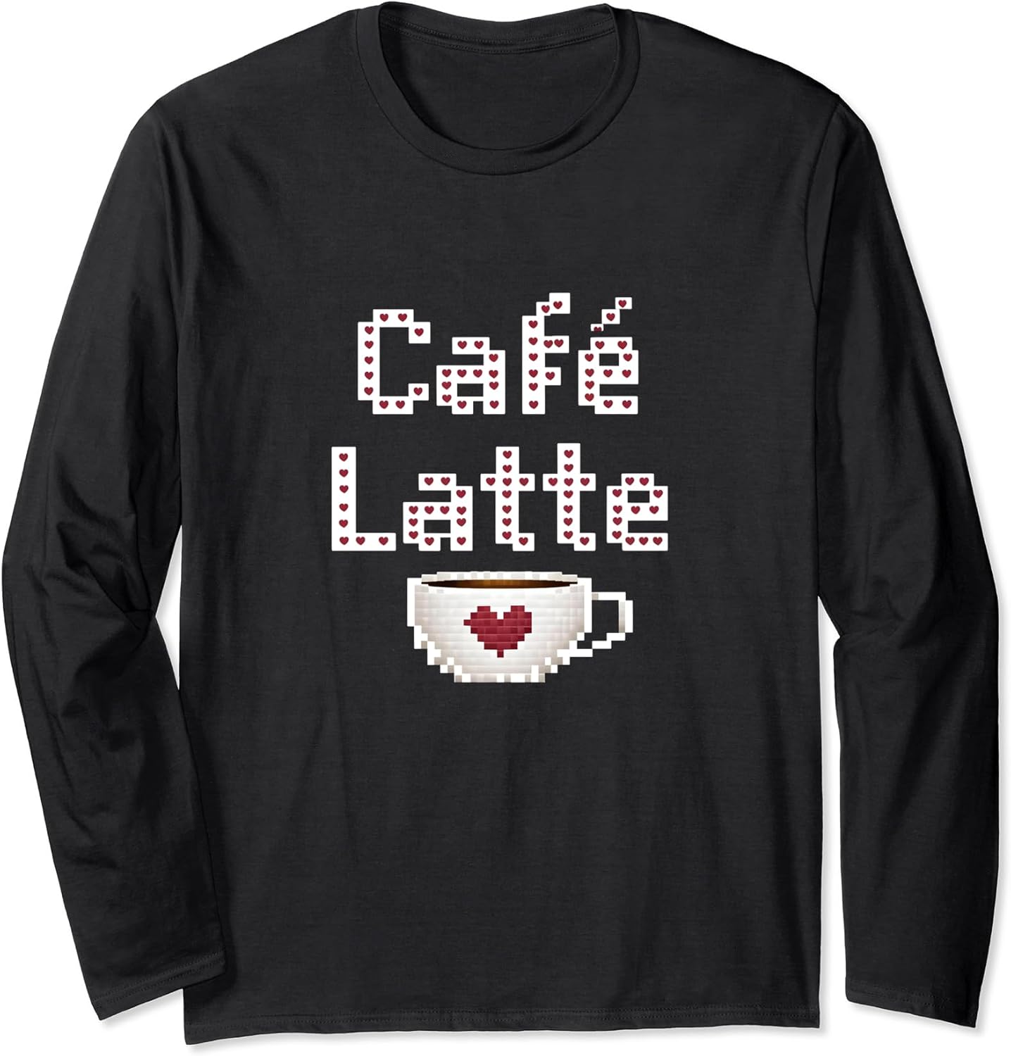Pixel Art Coffee Latte Cafe Funny Graphic Long Sleeve T-Shirt