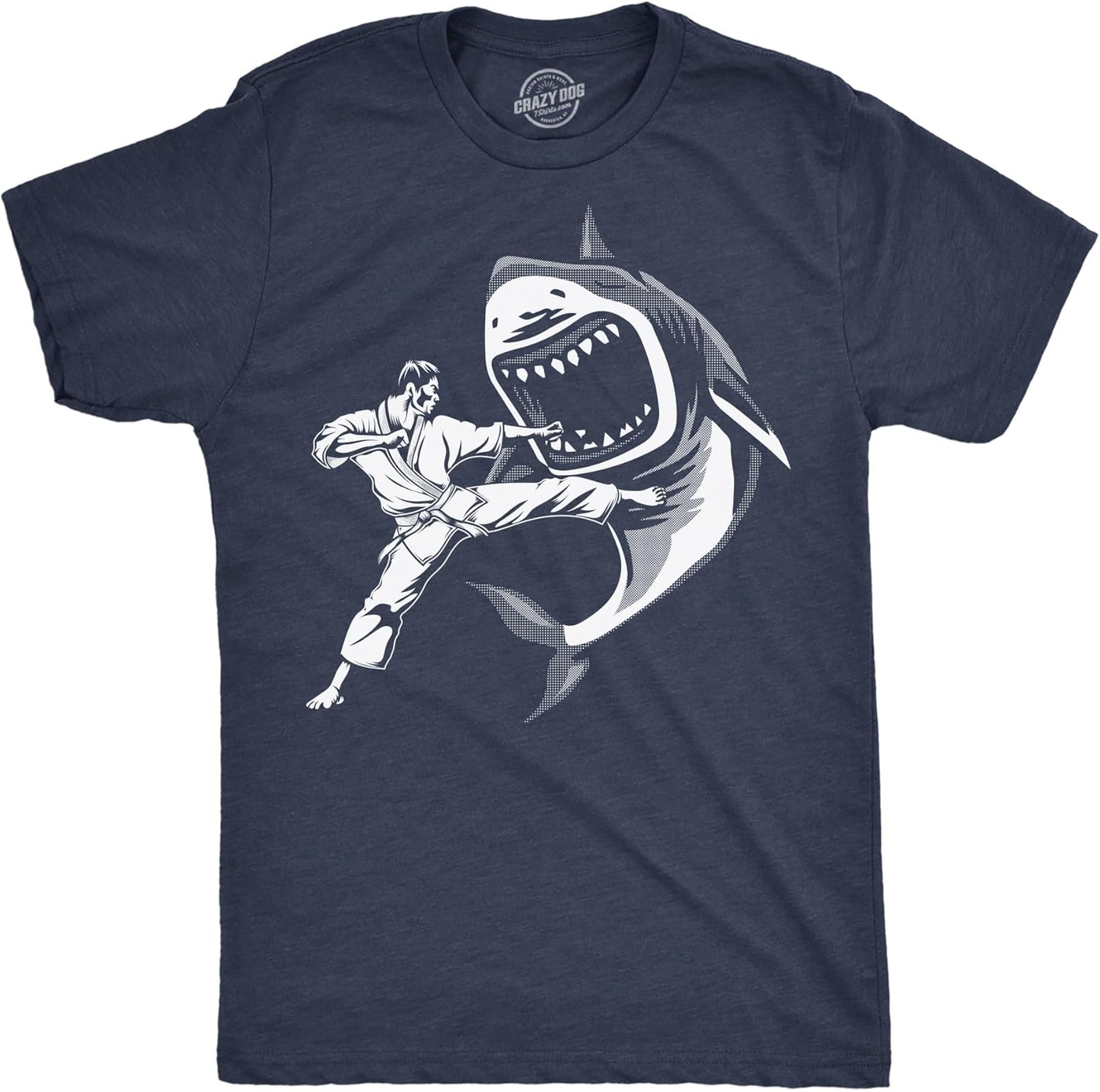 Mens Funny T Shirts Karate Kicked Shark Sarcastic Fighting Graphic Tee