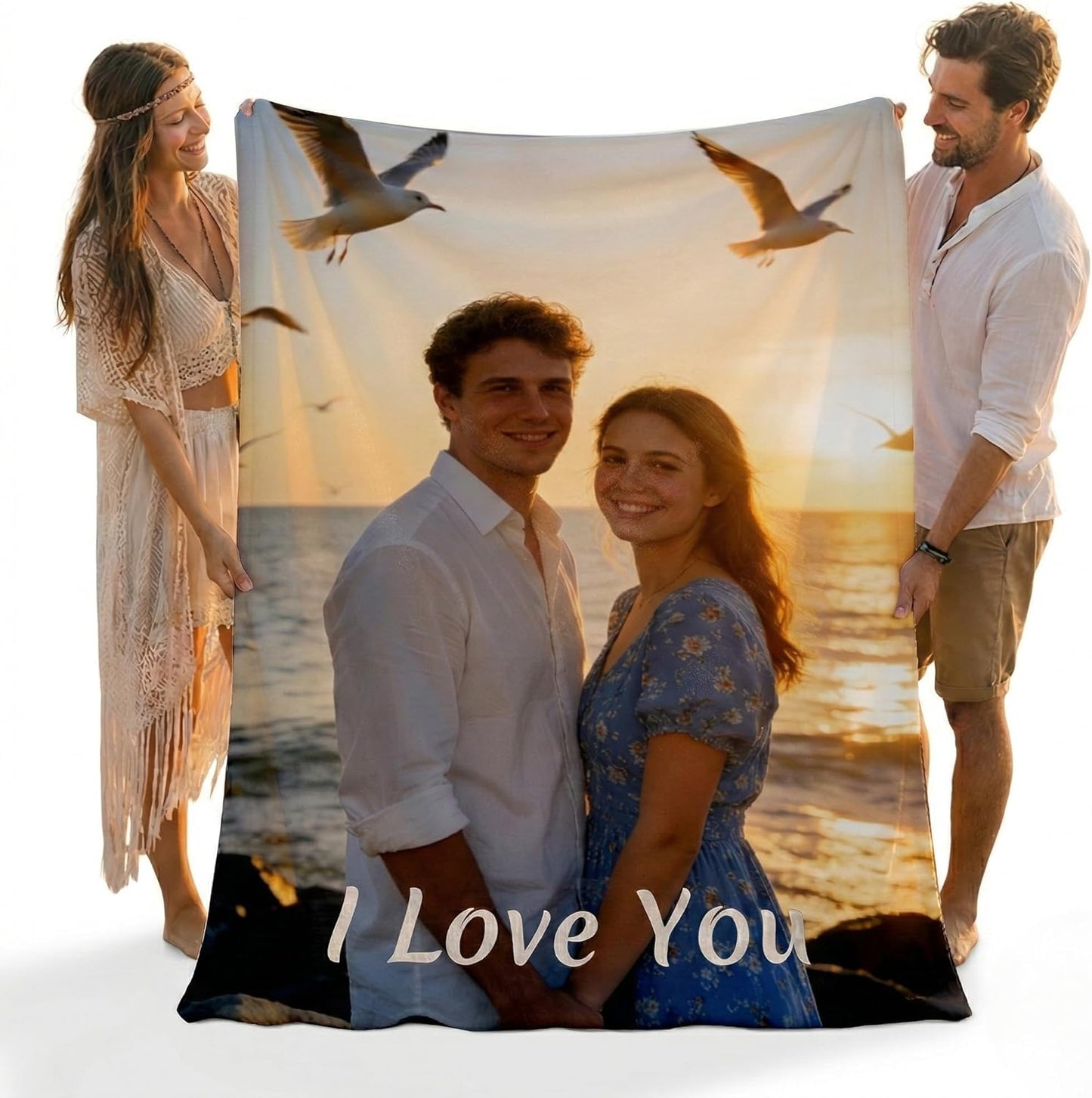 Ship Next Day Custom Skin Friendly Blanket with Picture Photo Text Logo Personalized Blankets Customized Throw Idea for Women Girlfriend Boyfriend Valentine's Day (One Photo)