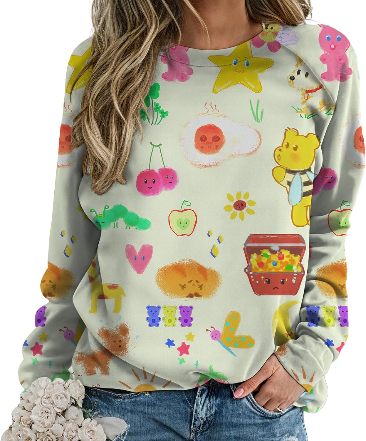 Cute Shirts for Women Loose Casual Graphic Sweatshirts Long Sleeve Crewneck Pullover Trendy Tops
