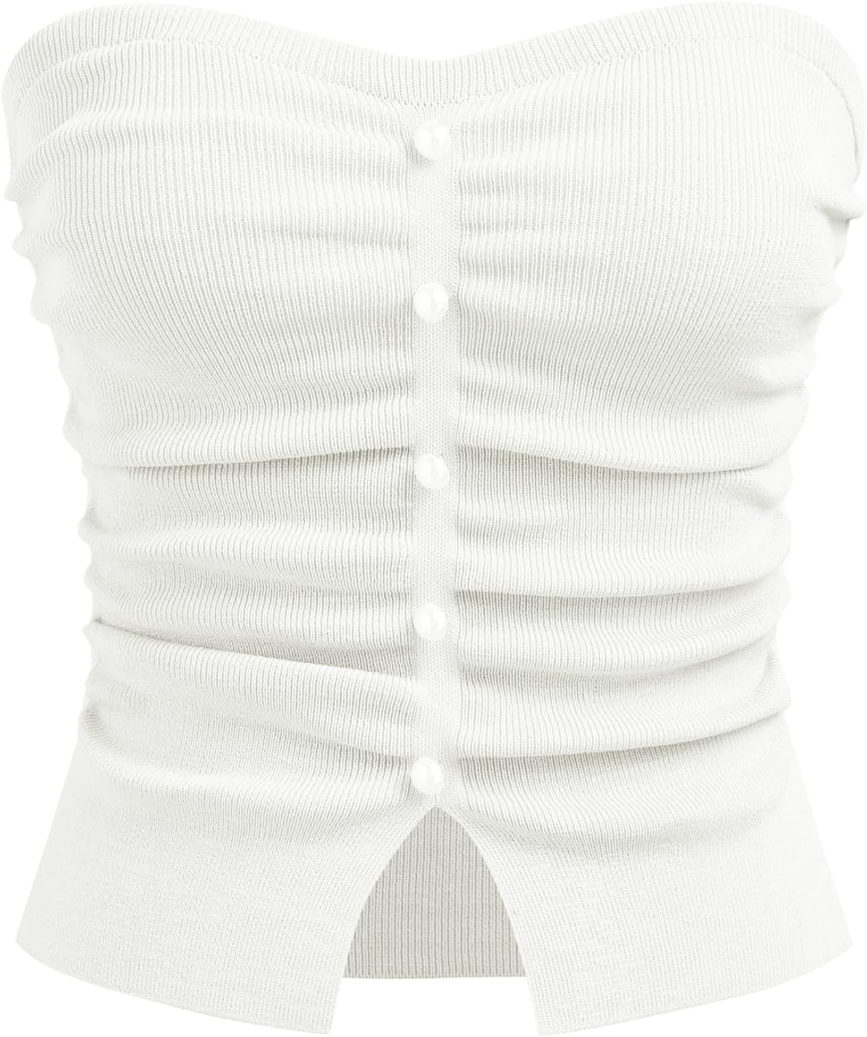 Faux Pearl Tube Tops for Women Crop Knit Split Hem Ruched Going Out Tops Cute Summer Outfits Y2K