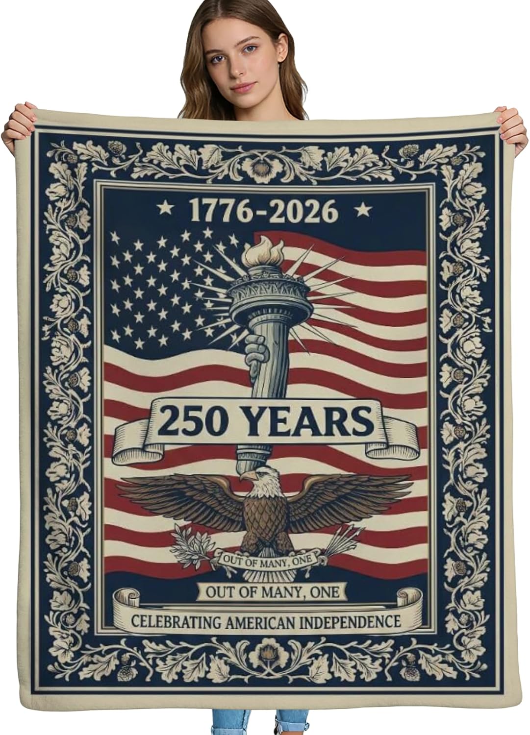 Fleece Throw Blanket for Couch 250th Anniversary of USA, 250th Anniversary USA Blanket, Decorative and Giftable Machine Wash Novelty Blankets for Women, Men 40 * 60inch