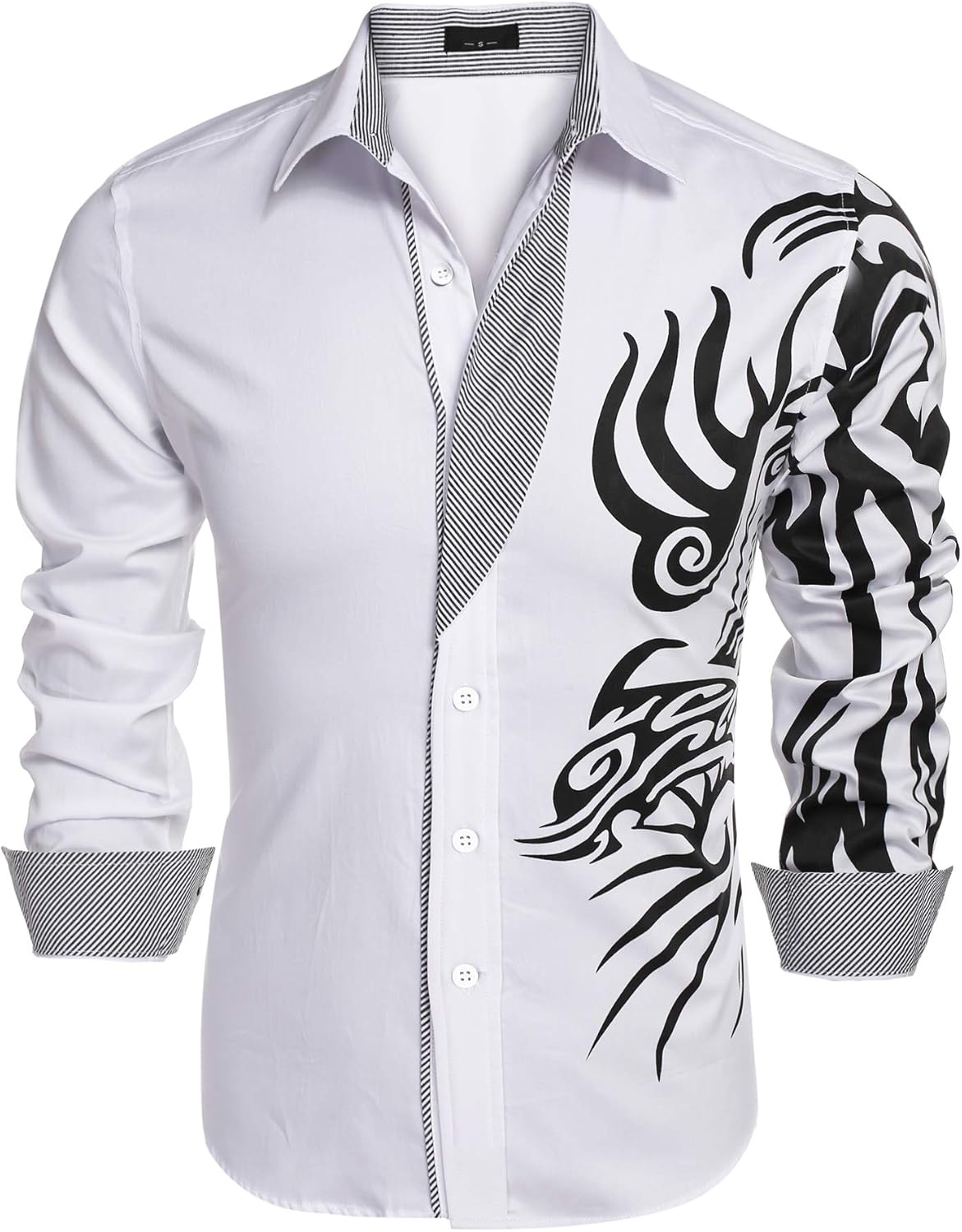 Men's Print Button Down Dress Shirt Fashion Long Sleeve Casual Shirts