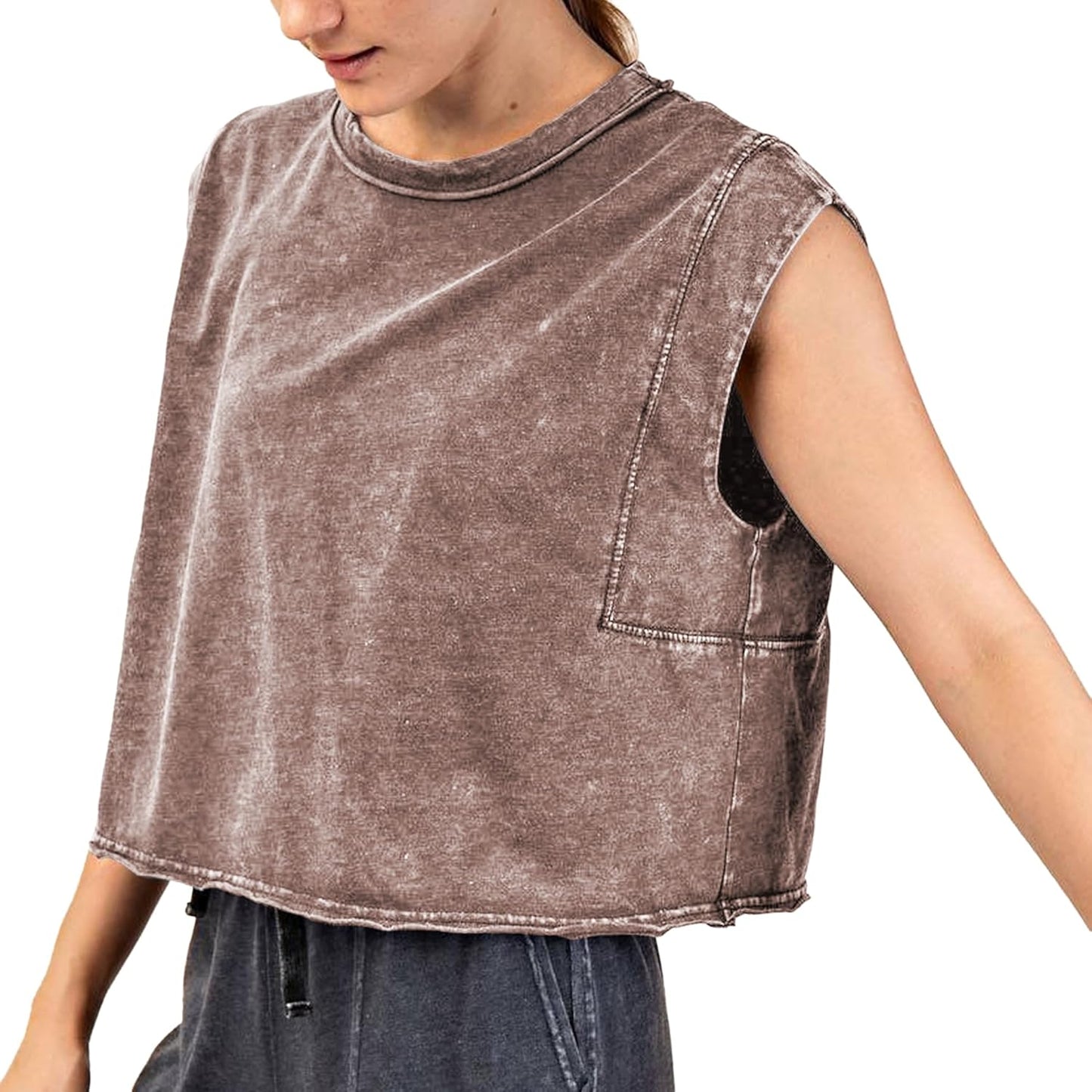 Acid Wash Tank Tops for Women Vintage Cropped Sleeveless Tee Summer Casual Cotton Shirts Workout Grunge Streetwear