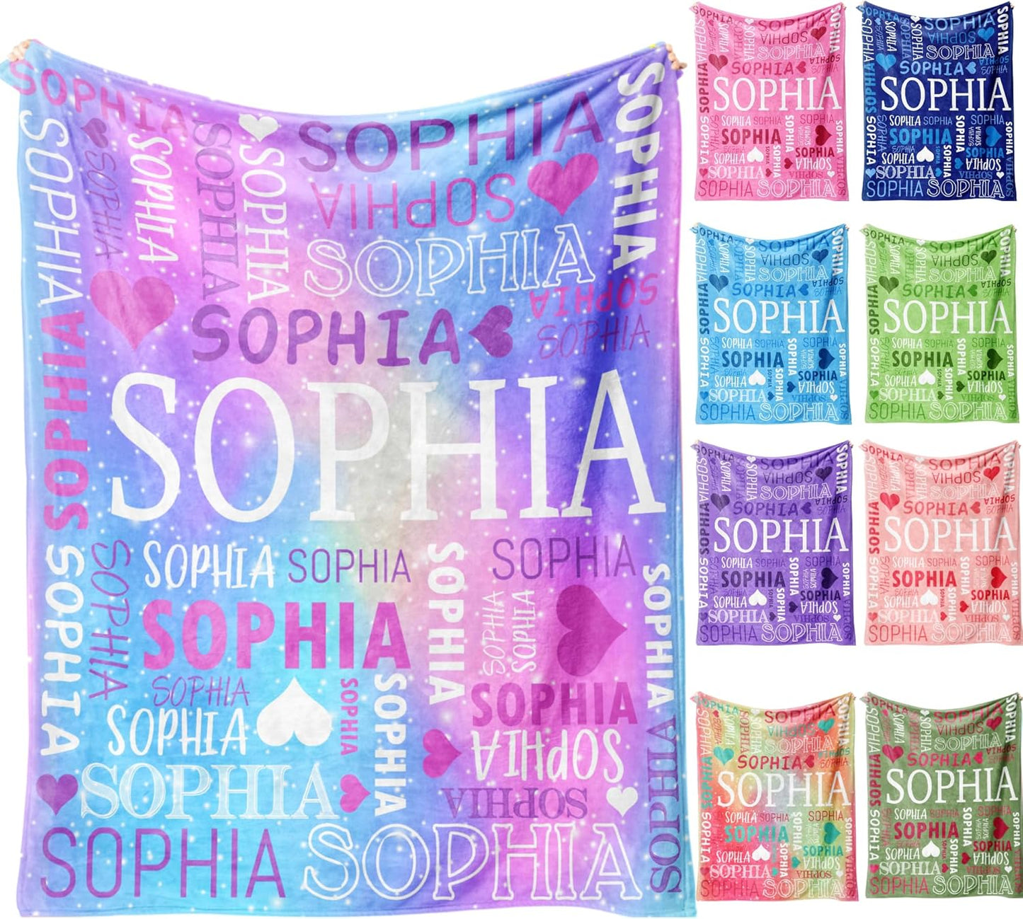 Custom Throw Blanket with Name Soft Fleece Personalized Blanket Gift Cozy Warm Throws for Couch Bed Living Room Customized for Adults Teens Family