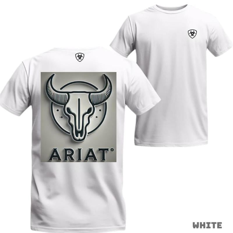 ARIAT T-Shirt - Stylized Bull Skull Design, Evoking Western Spirit and Bold Character for a Unique Fashion Statement. Menswear Top Crewneck