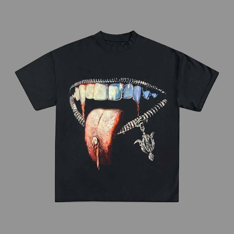 Big Mouth Y2k Clothing T-Shirt Graphic Tee Vintage Merch for Men Women Top Streetwear