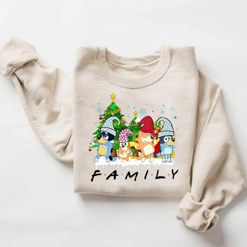 Christmas Bl-uey Family Sweatshirt, Blu-ey Christmas Sweatshirt, Christmas Family Sweatshirt, Crewneck Sweatshirt, Christmas Gift Ideas