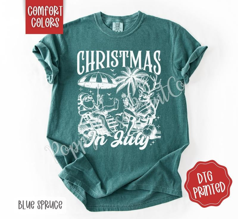 Christmas in July Shirt Comfort Colors, Cute Summer Santa Tshirt
