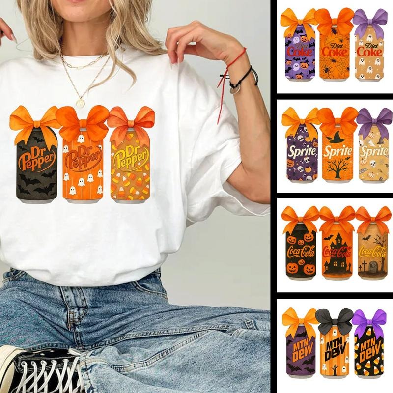 Cute Soda with Bow Halloween Tshirt, Dr P3pp3r Halloween Tshirt - Casual Top with Graphic Design, Available in Various Colors - Menswear, Tops