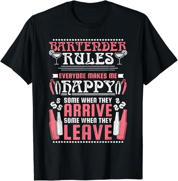 Funny Bar Shirts, Bartender Rules, Funny Bartending T-Shirt Menswear Top - Funny Shirts For Night Out Casual Classic