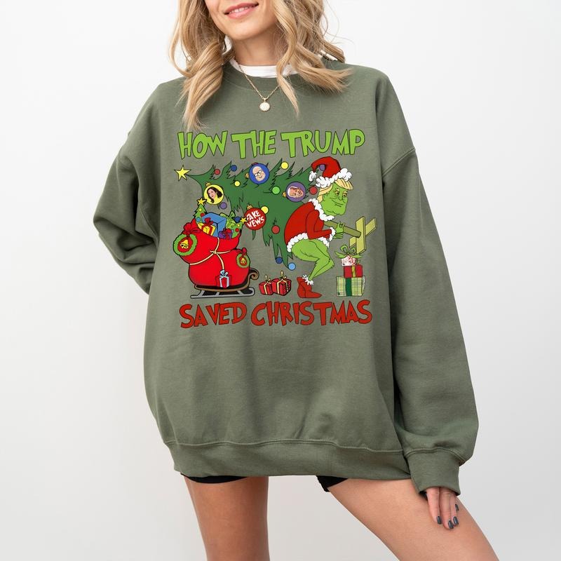 How The Trump Saved Christmas Sweatshirt, Trump Christmas Sweatshirt, Funny Trump Christmas Short Sleeve T-Shirt, Casual Unisex