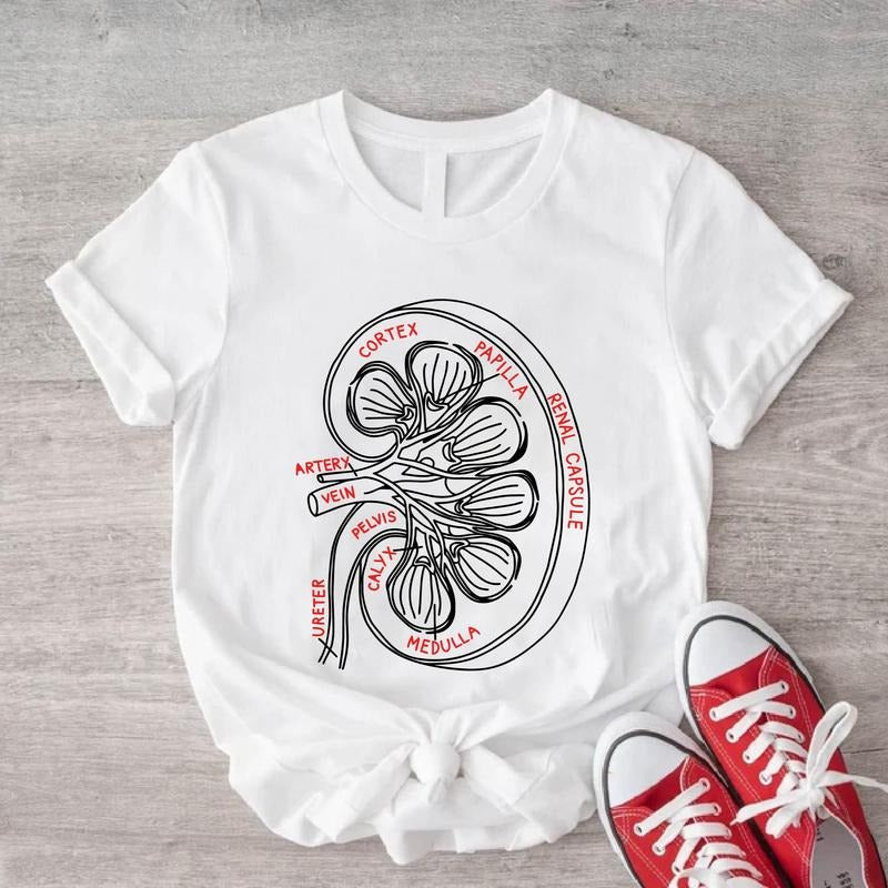 Kidney Anatomy Shirt, Unisex Kidney Illustration T-shirt, Nephrologists Gift Tee, Transplant Surgery Shirt, Kidney Warrior Gift Tee, Nursing Student Tee.
