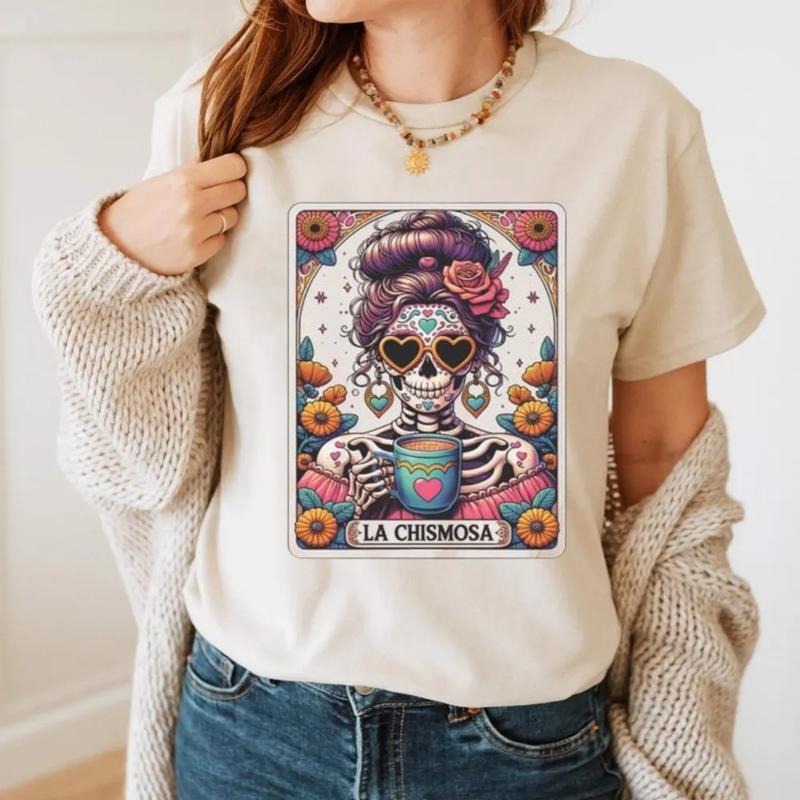 La Chismosa Lotería Tarot Card Shirt, Mexican Shirt, Spanish Shirt, Catrina T-Shirt, Skeleton Tshirt, Tarot Card , Unisex Short Sleeve Tee Casual