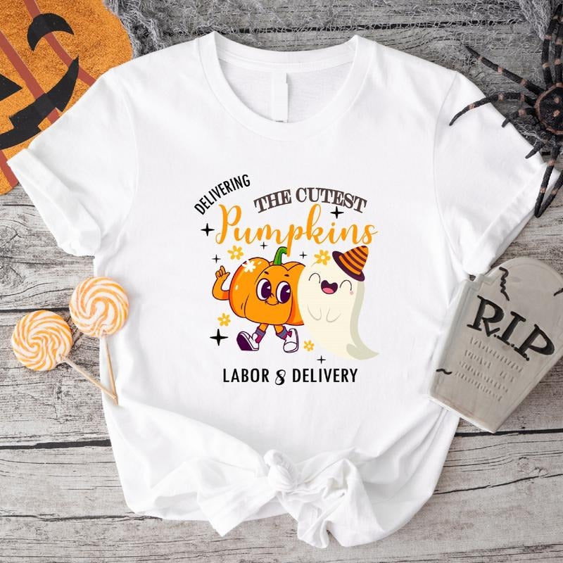 Labor And Delivery Halloween T-Shirt, Deliver The Cutest Little Pumpkins Shirt, Groovy L and D Nurse Shirt, Matching Spooky Season Nurse Tee, Mother Baby Unit Gift Tee.