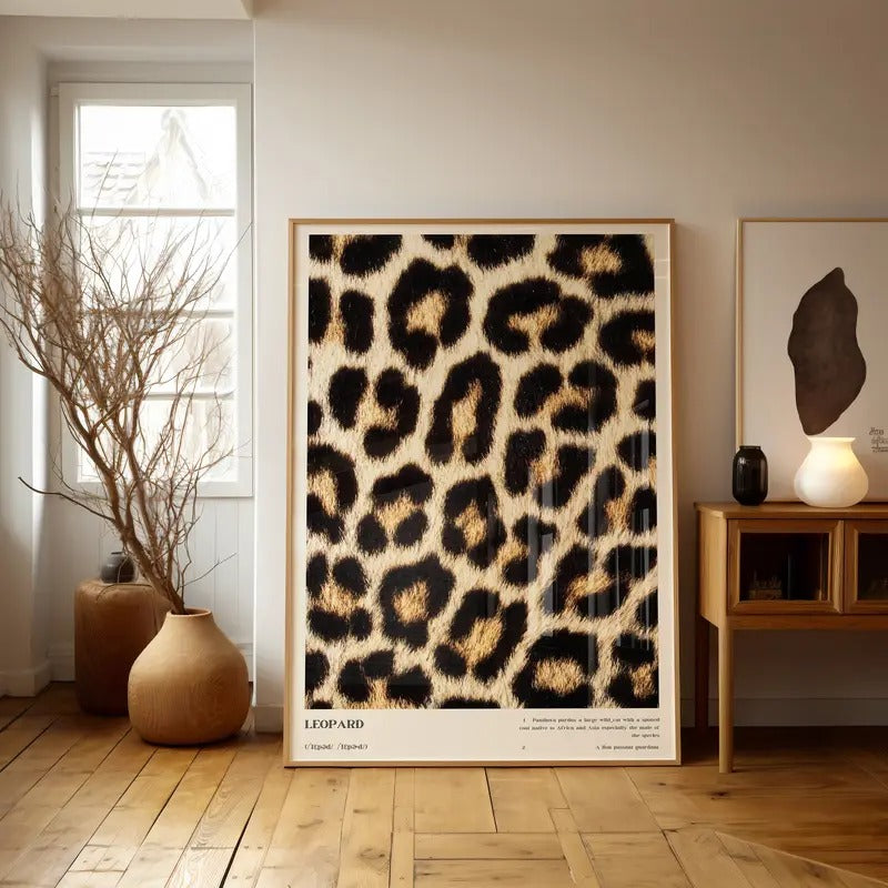 Leopard Wall Art, Leopard Pattern Poster, Preppy Typography Above Bed Bedroom Wall Decor, Aesthetic Trendy Photography Definition Print