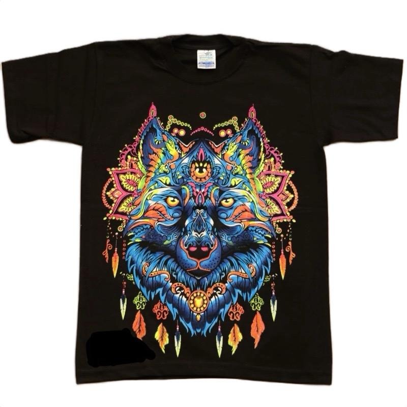Lobo azul T-shirts size small. Talla S Black Cotton Wolf Tshirt Casual Top Round Neck