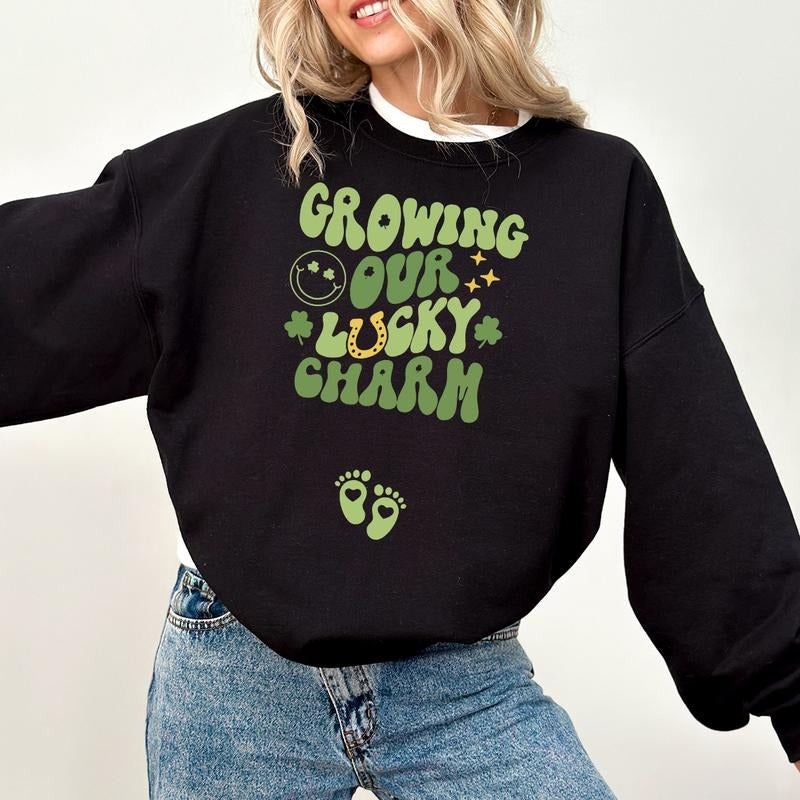 Lucky St Patricks Day Pregnancy Sweatshirt, Maternity St Patricks Day Shirt, St Patrick's Baby Shower St Paddy's Gender Reveal Announcement