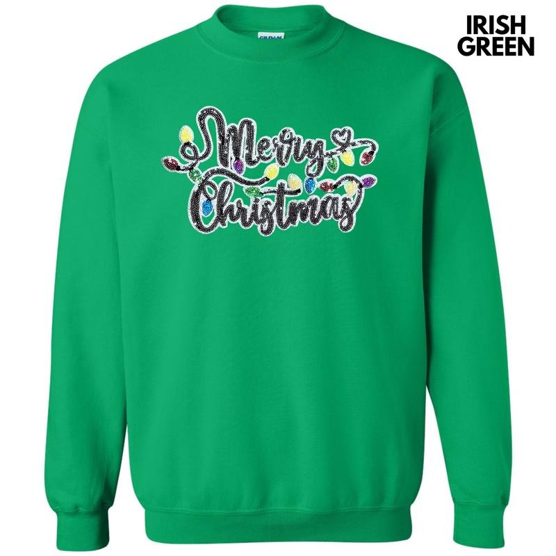 Merry Christmas Lights Sequin Patch Sweatshirt