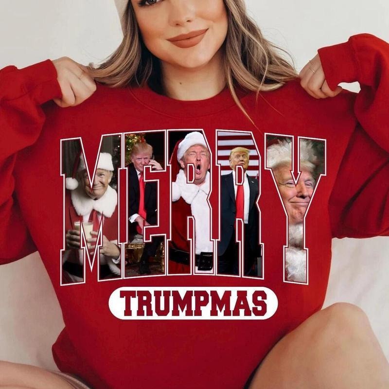 Merry Trumpmas Shirt Trump Merry Christmas Sweatshirt, Trump Christmas T-Shirt, Merry Xmas Trump Shirt Cotton Crewneck