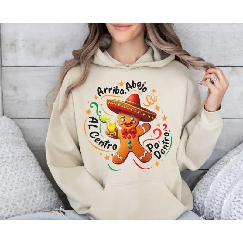 Mexican Gingerbread Man Shirt, Feliz Navidad Hoodie, Mexican Christmas Sweatshirt, Sombrero, Tequila, Mexico, Mexican Culture, Fiesta, Unisex Sweater Pullover Tee