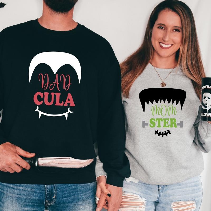 Parents Halloween Sweatshirt, Halloween Dad Cula and Mom Ster Hoodie, Matching Couples Halloween Party Sweatshirts, Wife Husband Long Sleeve, Halloween Daddy Mommy Gift Outfit.