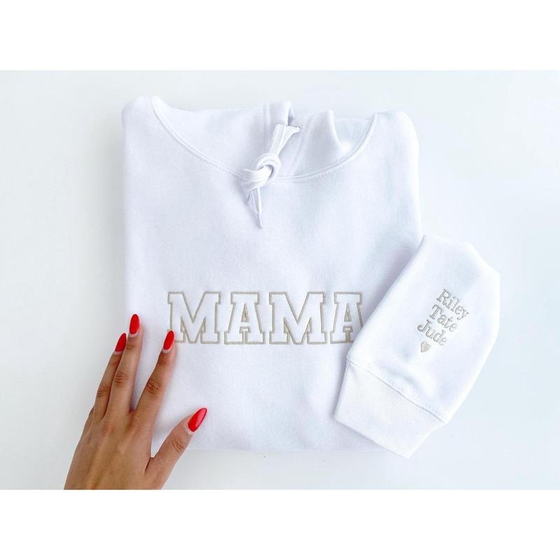 Personalized Mama Sweatshirt with Kid Names on Sleeve, mama hoodie with Childs name, Mothers Day Gift, Birthday Gift for Mom, New Mom Gift