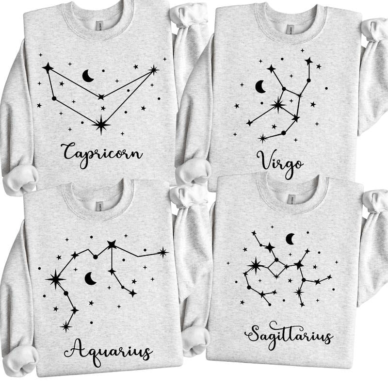 Personalized Zodiac Crewneck | Astrology Lovers Sweatshirt | Astrology Gift for Her | Zodiac Energy Sweatshirt | Celestial Zodiac Crewneck