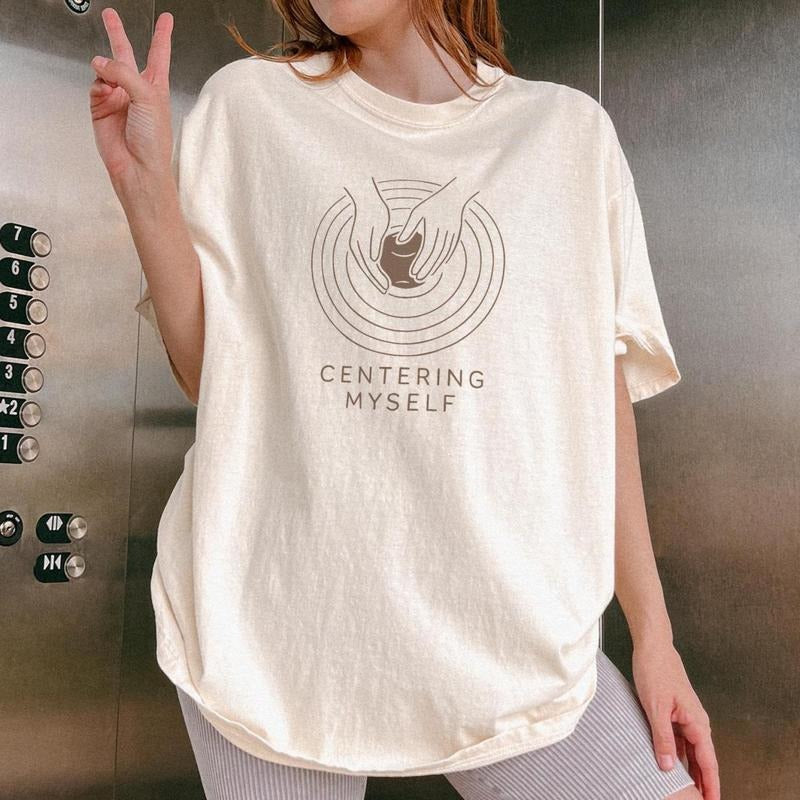 Pottery T-Shirt, Ceramic Tools Tee, Clay Artist TShirt, Ceramic Maker Gift, Womens Pottery Studio Tee, Centering Myself Shirt