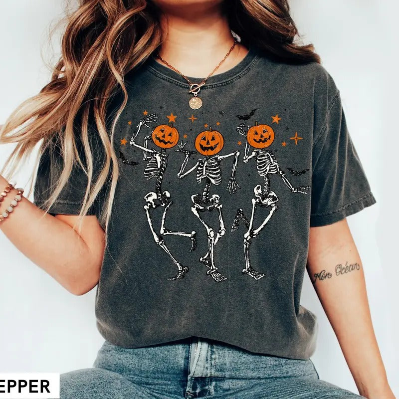 Skeleton Halloween Shirt, Pumpkin Halloween Sweatshirt, Pumpkin Shirt, Fall Sweatshirt Spooky Season TShirt, Fall Shirts