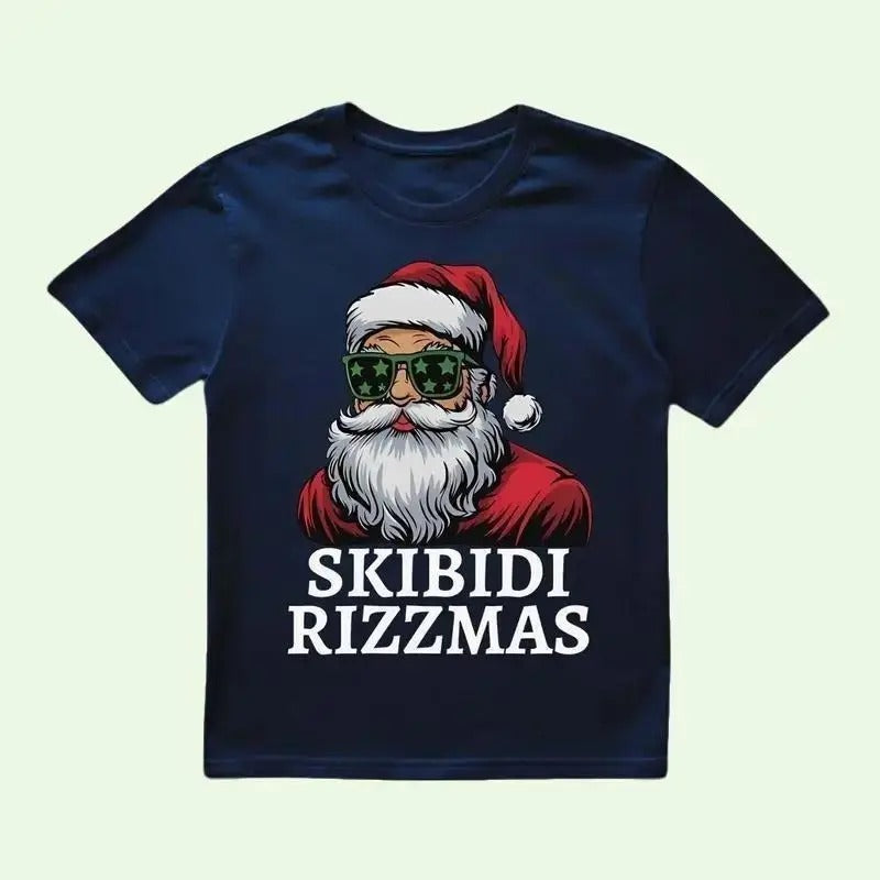 Skibidi Rizzmas Funny Youth Tshirt, Christmas Rizz Santa Claus Charisma Kid Cool Unisex Softstyle SweatShirts, Funny Xmas Gift For Kids Round Neck