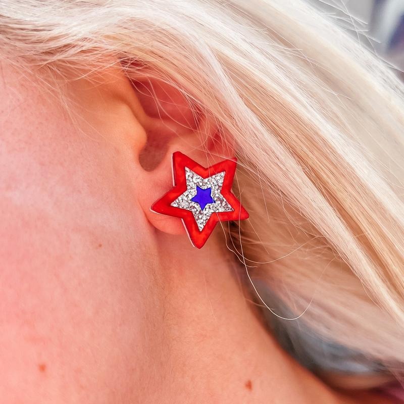 Star 4th of July Glitter Stud Earrings
