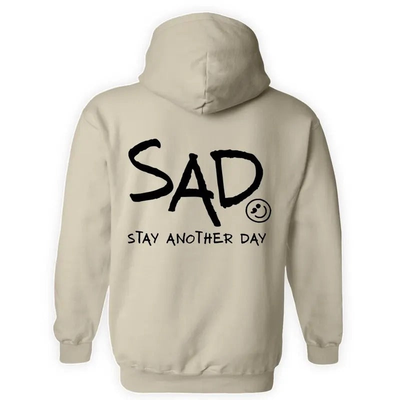 Stay Another Day Mental Health Awareness Hoodie or Crewneck Sand Color Pullover Sweatshirt Soft Simple Sweaters Tops Long Sleeve Round Neck Casual