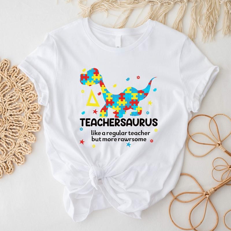 Teachersaurus Like A Regular Teacher But More Rawrsome T-Shirt, Puzzle Dinosaur Teacher Shirt, Teacher's Day Gift