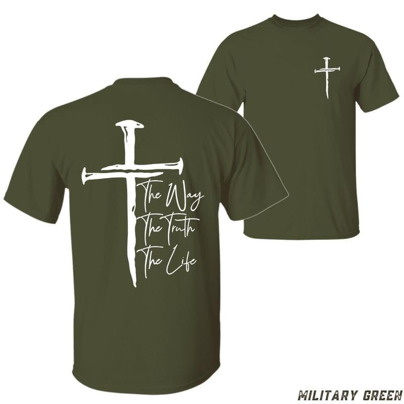 The Way The Truth The Life T-shirt Bold Cross Graphic With Inspiring Scripture Perfect For Faith-based Wear Unisex Casual Tee Uplifting Timeless