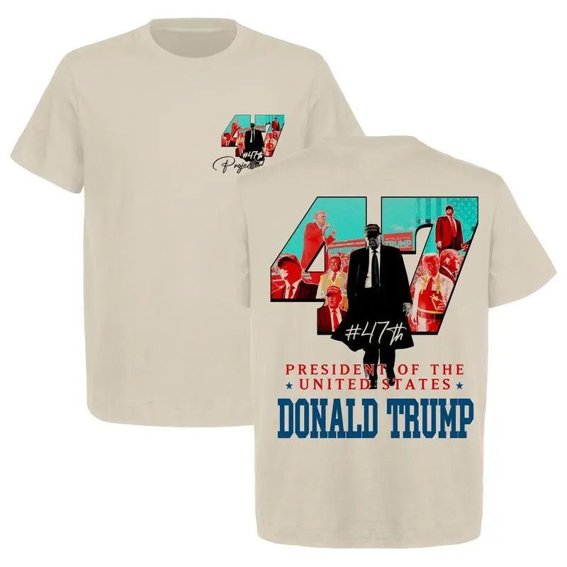 US 47th President Donald Trump Won Again 2024 Graphic T-Shirt - Heavy Cotton Gildan 500, Unisex Election Shirt for Men & Women Crewneck Fabric