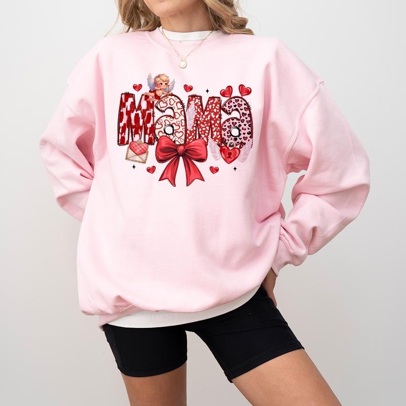Valentine Mama Sweatshirt, Valentine Coquette Sweatshirt, Coquette Bow Shirt, Valentine Day Gift, Cute Mothers Day Gift, Gift For Mom