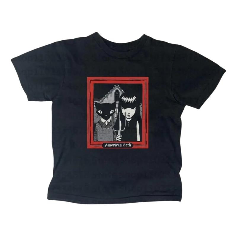 Vintage American Goth Baby Tee, The Cat Girl Shirt, Retro Graphic T-Shirt, Y2k Top Women Streetwear, Grunge 2000s, Gothic Emo Girl Tops, Gift For Girlfriend Cotton