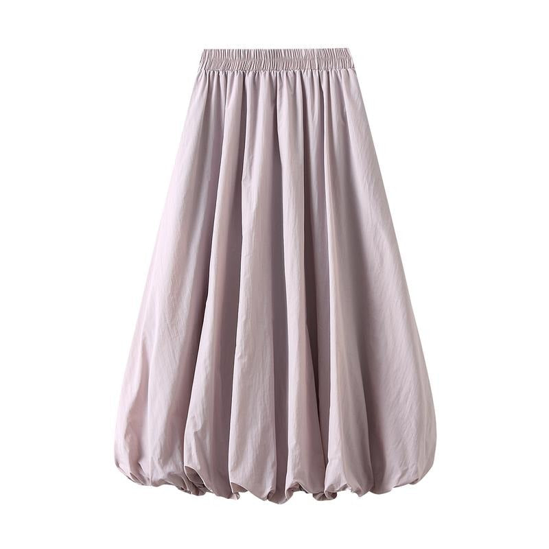 Women's Balloon Long Skirts Elegant High Waist Solid Color A-Line Skirts Casual Flowy Skirts Womenswear Bottom