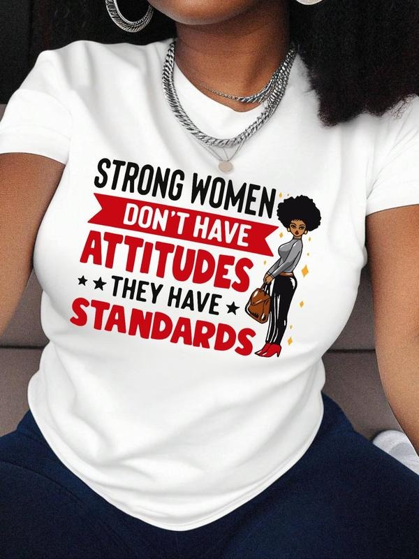 Women's Cartoon Figure & Letter Print Round Neck Tee, Fashion Casual Short Sleeve Crew Neck T-shirt for Daily Holiday Vacation Outdoor Wear, Ladies Clothes for All Seasons
