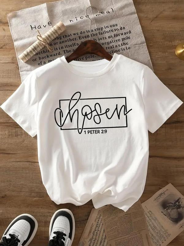 Women's Letter Print Round Neck Tee, Casual Short Sleeve Crew Neck T-Shirt for Daily Wear, Ladies Clothes for All Seasonsstyle{n002}6