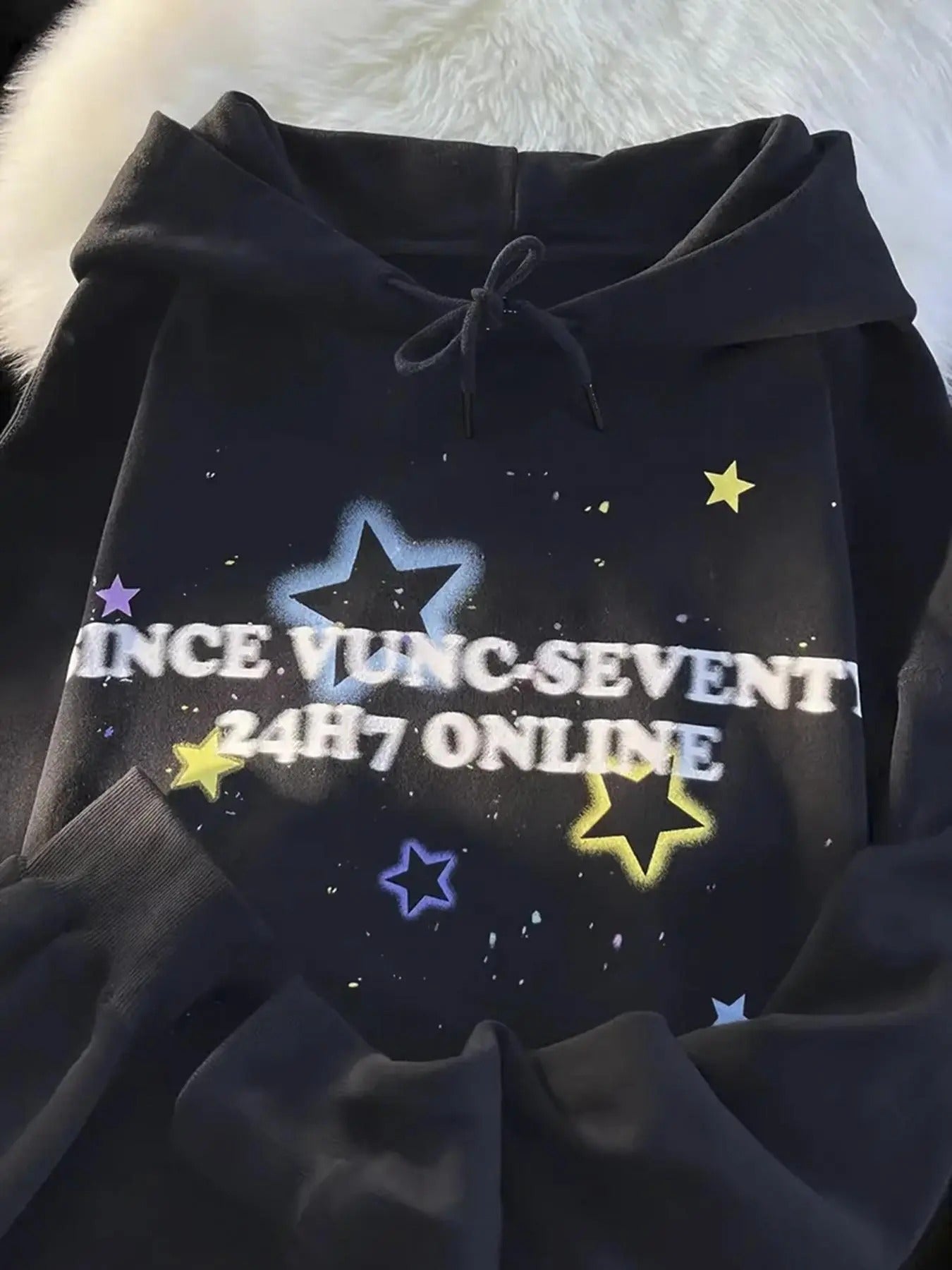 Women's Star Print Drawstring Pocket Hoodie, Casual Long Sleeve Hooded Sweatshirt for Spring & Fall, Fashion Women's Clothes for Daily Wear