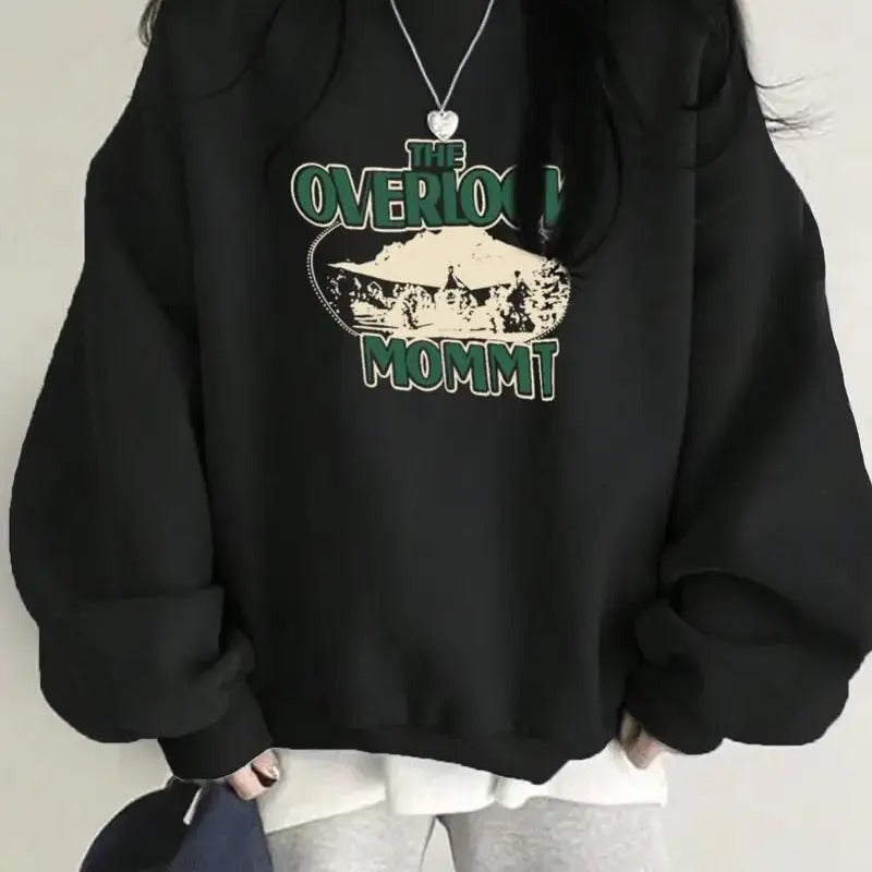 Women's Vintage-Inspired Geometric Print Sweatshirt - Casual Long Sleeve, Crew Neck Pullover for FallWinter, Machine Washable