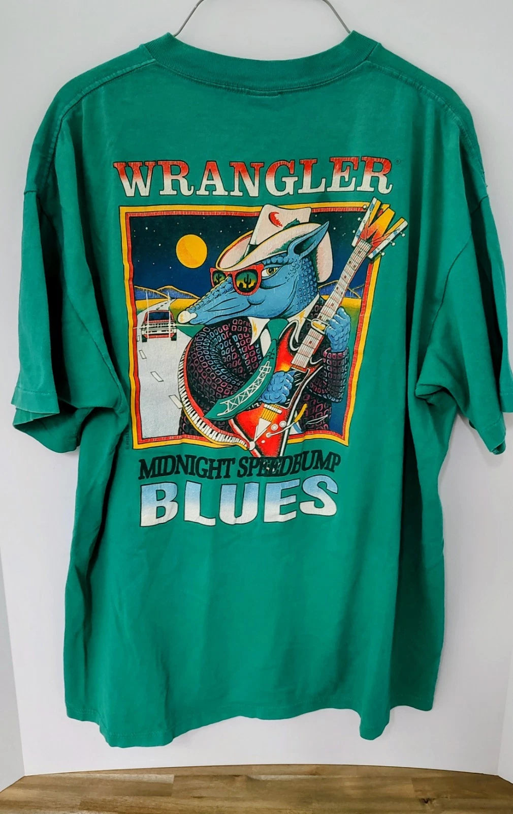 Vintage 90's Wrangler Single Stitch T Shirt Midnight Speedbump Blues XL