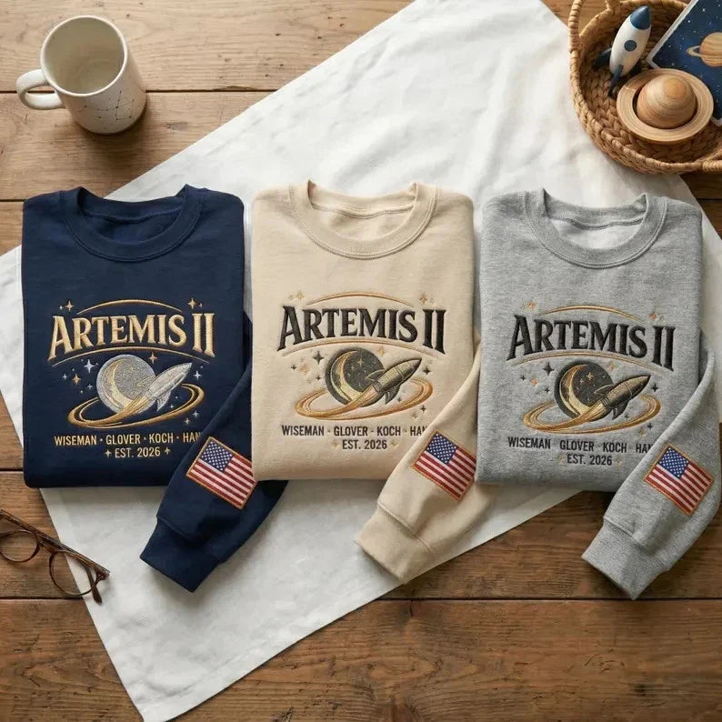 Artemis II Embroidered Sweatshirt, NASA Space Mission Lunar Exploration Crewneck