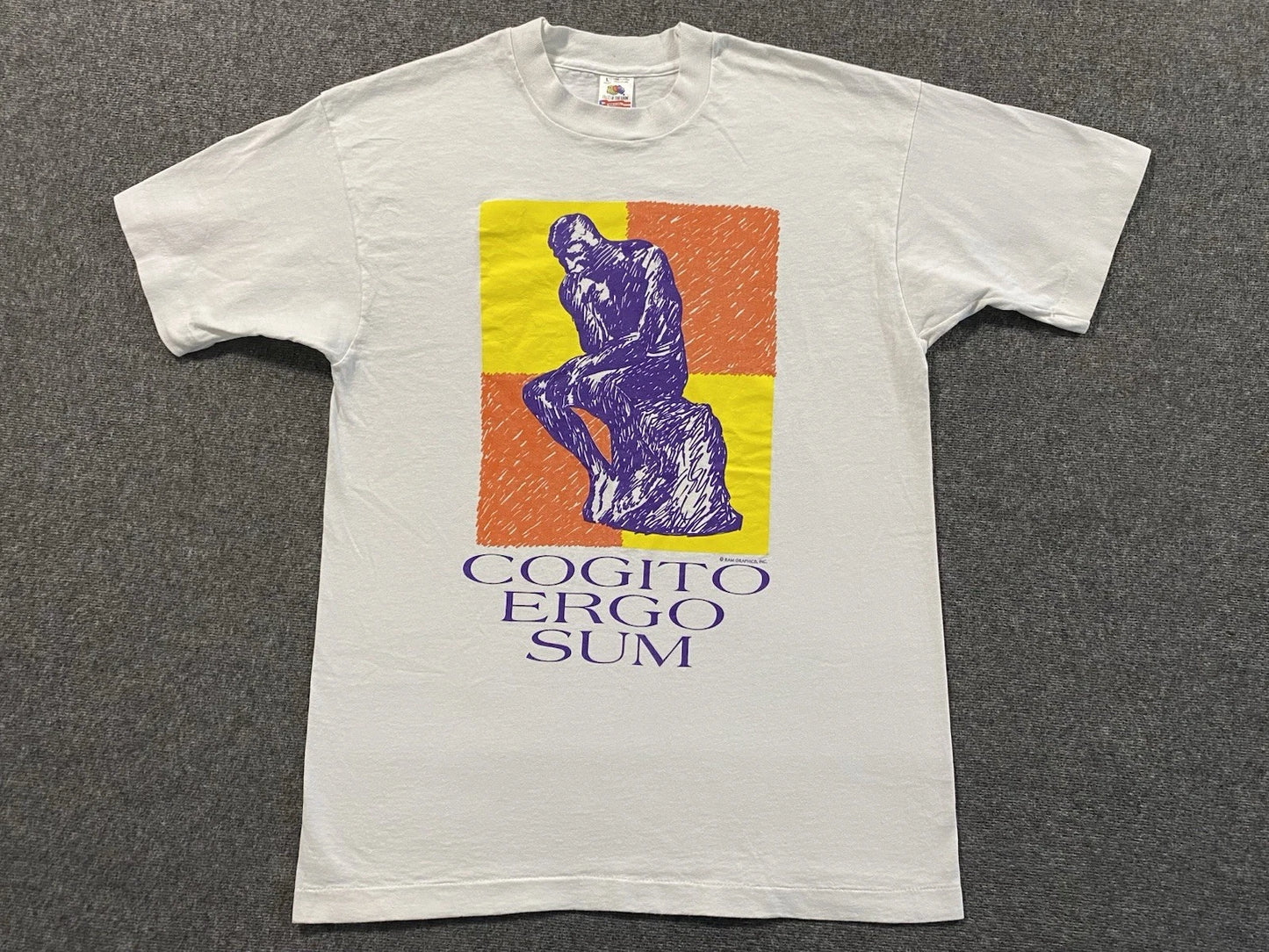 Vintage 90s The Thinker Rodin Pop Art T-Shirt Size L Single Stitch Made In USA